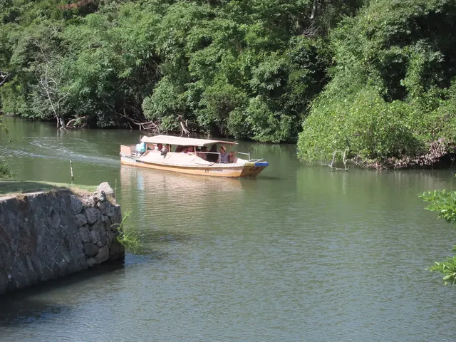 松江城の堀を進む堀川遊覧船