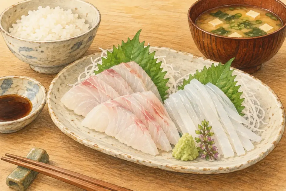 Illustration of a meal using island seafood