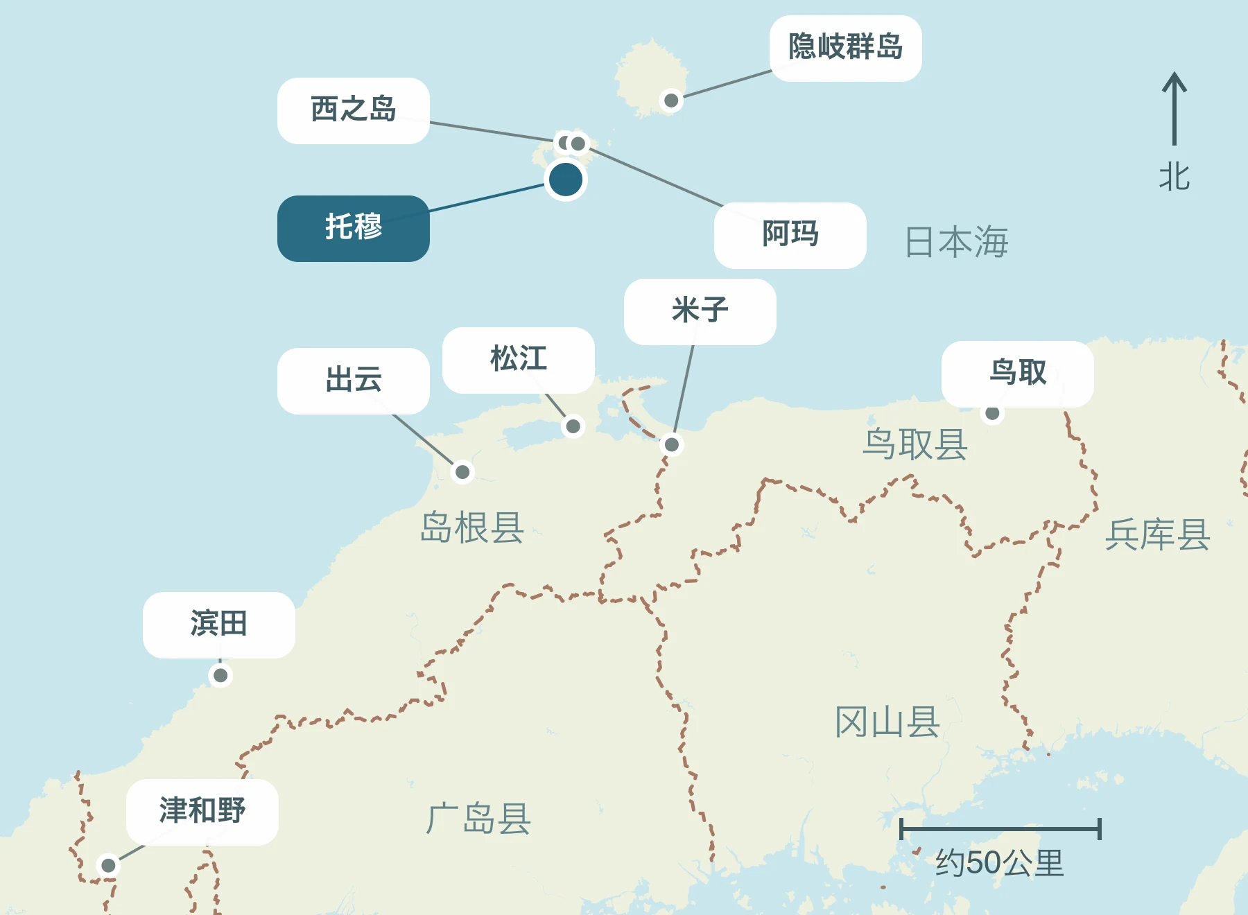 显示整个山阴地区知夫村及其附近区域的位置的地图