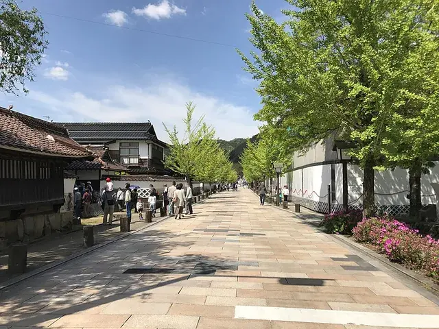 津和野の殿町通りの石畳と白壁