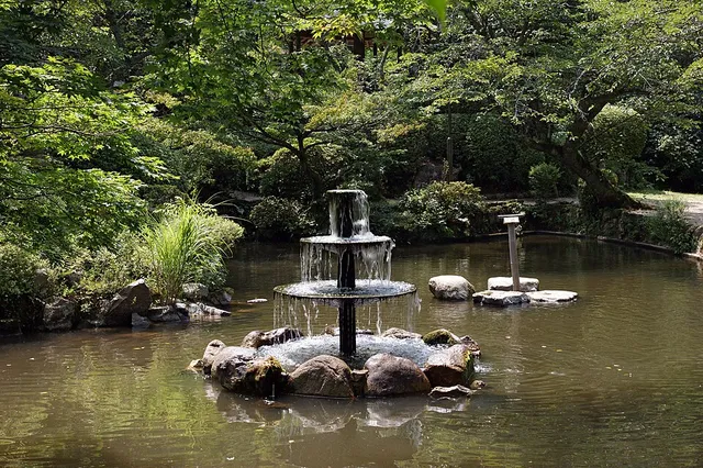 打吹公園の池と噴水